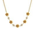 Detail of gold-plated necklace with 3D rose charms and sparkling white crystals - Rose & Rhinestone Combo Necklace (STKN10) / Gold