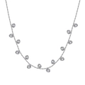 Detailed shot of a silver necklace featuring thirteen sparkling round cubic zirconia stones - Round Bezel Rhinestone Necklace (STKN01) / Steel