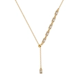 Elegant gold Y-shaped stainless steel necklace featuring rectangular crystal accents - Y-Necklace Rectangle Decor (STKN07) / Gold