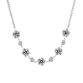 Silver necklace with five rose pendants and round crystal accents on a white background - Rose & Rhinestone Combo Necklace (STKN10) / Steel