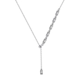 Detail of silver Y-shaped stainless steel necklace with geometric rectangular elements - Y-Necklace Rectangle Decor (STKN07) / Steel
