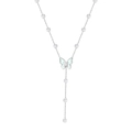 Elegant stainless steel butterfly and pearl Y-necklace with light blue butterfly pendant - Y-Necklace Butterfly & Art. Pearl (STPN06) / Silver