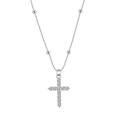 Elegant silver cross pendant necklace with zircon inlay on a stylish bead chain design - Pave Rhinestone Cross Bead Chain (STKN04) / Steel