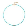 Detail of blue turquoise beaded necklace with white pearls and stainless steel clasp - Turquoise & Artificial Pearl Bead Chain (STMN06) / Gold