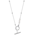 Macro detail of silver necklace with OT buckle, small pearls and polished metal beads - Pearl Decor OT Buckle Necklace (STKN11) / Steel
