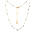 Elegant gold stainless steel necklace with clear crystal beads and lobster clasp closure - Clear Faceted Bead S.Steel Necklace (STMN03) / Gold