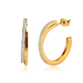 Detailed side view of 18K gold plated hoop earrings with micro-set cubic zirconia accents - Double Layer Overlap Rhinestone Style (STKE01) / Gold