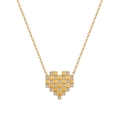 Gold pixelated heart pendant necklace with rhinestones on polished O-chain jewelry - Pixel Heart Rhinestone Necklace (STKN03) / Gold