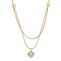 Double-layered 18K gold plated stainless steel necklace with a sparkling round zircon pendant - Double Chain Single Stone Pendant (STKN12) / Gold