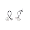 Elegant stainless steel twisted pearl stud earrings with double white pearls - Double-Pearl Twisted Style (STPE02) / 1.68g / Steel