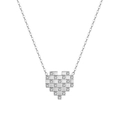 Macro view of silver pixel heart pendant featuring brilliant zircon stones on O-chain - Pixel Heart Rhinestone Necklace (STKN03) / Steel