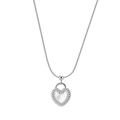 Silver stainless steel heart necklace with white mother of pearl inlay on snake chain - Twisted Edge Heart Shell Pendant Chain (STMN07) / Silver