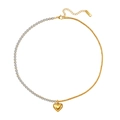 Asymmetric gold heart necklace with white crystals and twisted rope chain design - Asymmetric Heart Patchwork Chain (STKN14) / Gold