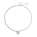 Macro detail of silver necklace featuring rhinestone chain and heart pendant - Asymmetric Heart Patchwork Chain (STKN14) / Steel