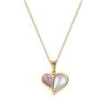 18K gold plated heart necklace with pink and white mother of pearl inlay on white background - Pink White Shell Colorblock Heart (STMN10) / Gold