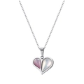 Macro detail of heart pendant necklace with pink and white iridescent shell inlays - Pink White Shell Colorblock Heart (STMN10) / Silver