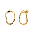Polished gold stainless steel teardrop earrings with irregular organic fluid design - Lava Streamline Irregular Earrings (STKE14) / Gold