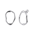 Detail of silver liquid metal hoop earrings featuring organic irregular drop design - Lava Streamline Irregular Earrings (STKE14) / Steel