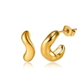 Detailed view of irregular 18K gold plated stainless steel earrings with mirror finish - Liquid Metal Irregular Style (STKE15) / Gold