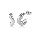 Macro shot of 18K gold plated stainless steel earrings with wavy irregular S-shape - S-Shaped Streamline Geometric Studs (STKE15) / Steel