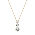 Detail view of gold three-stone cubic zirconia pendant necklace with prong setting - Vertical 3-Stone Tiered Pendant (STKN08) / Gold