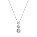 Elegant silver stainless steel necklace with three graduated round cubic zirconia pendants - Vertical 3-Stone Tiered Pendant (STKN08) / Steel