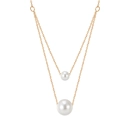 Elegant double-layered gold chain necklace with white pearl pendants on white background - Double Art. Pearl Pendant Necklace (STPN05) / Gold