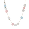 Colorful geometric shell necklace with square mother of pearl pendants and gold-tone chain - Shell Texture Square Bead Necklace (STMN02) / Gold