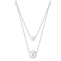 Detailed view of layered silver-tone chain necklace with two polished white pearl pendants - Double Art. Pearl Pendant Necklace (STPN05) / Silver