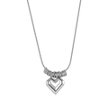 Macro view of silver hollow heart pendant on snake chain with metallic rings detail - Hollow Heart Snake Chain Pendant (STKN09) / Steel