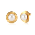 Elegant gold bowl-shaped pearl stud earrings for women with polished finish - Bowl Base Artificial Pearl Stud Earrings (STPE05) / Gold