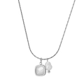Silver titanium necklace featuring a square shell pendant and a baroque pearl detail - Square Shell & Baroque Pearl Charm (STPN02) / Silver