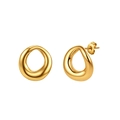 Polished hollow oval stud earrings in gold stainless steel with butterfly backs - Teardrop Organic Stud Earrings (STKE16) / Gold