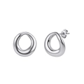 Detailed view of polished silver irregular geometric hollow twisted earrings - Teardrop Organic Stud Earrings (STKE16) / Steel