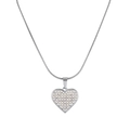 Macro detail of silver heart necklace with grid pattern and inlaid white pearls - Pave Artificial Pearl Heart Pendant (STPN01) / Silver