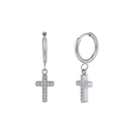 Silver hoop earrings with sparkling cross pendants and cubic zirconia stones - Cross Dangle Rhinestone Earrings (STKE06) / Steel