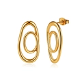 Polished gold stainless steel stud earrings featuring an abstract double-ring geometric design - Abstract Double Ring Geometric Style (STKE13) / Gold