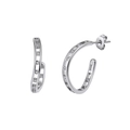 Macro detail of silver C-hoop earrings featuring double-row hollow design and cubic zirconia - Double Layer Hollow Rhinestone Earrings (STKE09) / Steel