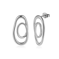 Macro shot of silver-colored layered oval spiral earrings with polished finish - Spiral Oval Layered Studs (STKE13) / Steel