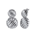 Macro view of silver shell-style double sphere earrings with spiral texture - Wavy Texture Double Ball Earring (STGE07) / 12.9g / Steel
