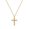 Macro shot of gold-plated cross pendant with 11 round sparkling crystal stones - Pave Rhinestone Cross Pendant (STKN16) / Gold