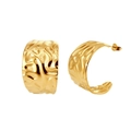 Chunky gold irregular crumpled texture C-shape earrings made of durable titanium steel - Lava Hammered Wide C-Hoop (STGE06) / 13.8g / Gold