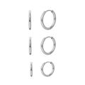 Detailed set of three stainless steel hoop earrings in various sizes with polished silver finish - Minimalist 3-Piece Hoop Set (STKE23) / 1.8g / Steel
