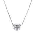 Detail of silver heart pendant necklace with starburst accents and beaded chain - Heart Stone Rhinestone Inlaid Pendant (STKN13) / Steel