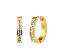 Close-up of gold-plated hoop earrings featuring channel-set square-cut clear crystals - Square Zirconia Channel Set Hoop Earring (STKE22) / 5.8g / Gold