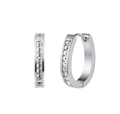 Detail of silver hoop earrings featuring channel-set square-cut clear crystals - Channel-Set Square Rhinestone Hoop (STKE22) / 5.8g / Steel