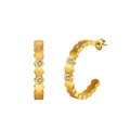 Polished 18K gold honeycomb C-shaped hoop earrings with sparkling zircon inlay for women - Hexagonal Honeycomb Wavy Zirconia C-Earring (STKE18) / 9.5g / Gold