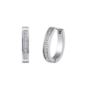 Close-up of silver huggie earrings with channel-set round zircon stones on white background - Rhinestone Hoop Earring (STKE45) / 5.9g / Steel