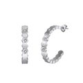 Macro shot of silver C-shaped honeycomb earrings with sparkling cubic zirconia stones - Wavy Edge Rhinestone C-Hoop (STKE18) / 9.5g / Steel