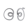 Detailed view of silver interlocking spiral stud earrings with high-polish metallic finish - Modern Minimalist Abstract Spiral Hoop (STGE01) / 20.4g / Steel
